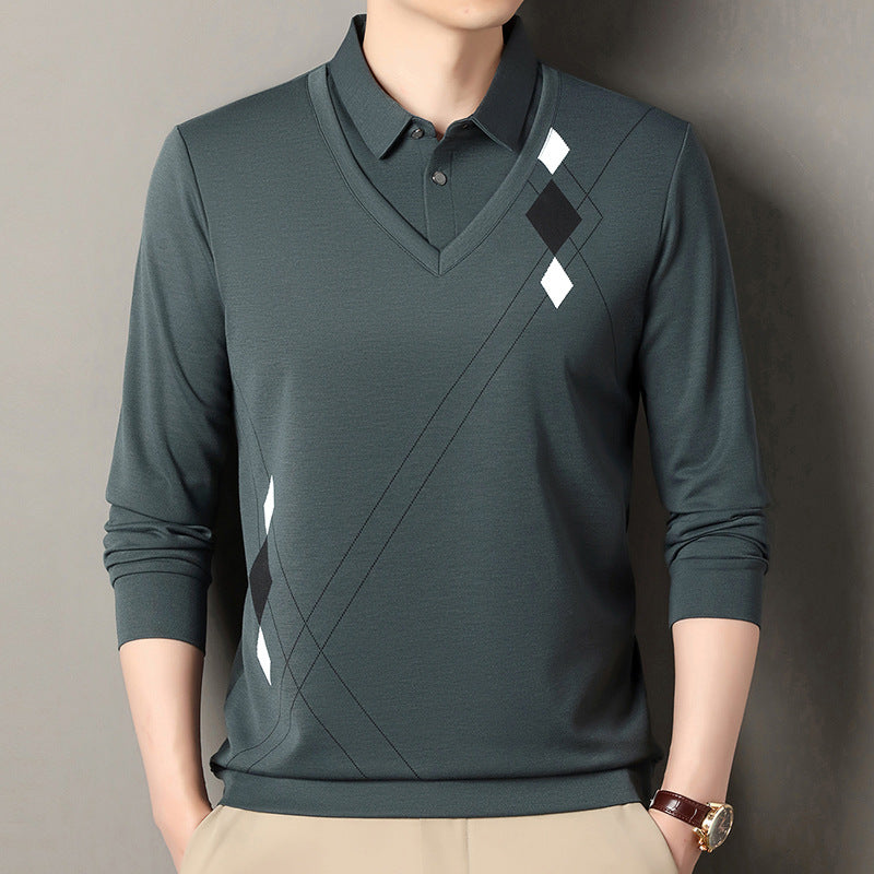 Men's elegant long-sleeved sweater with V-neck and modern pattern Lisslune