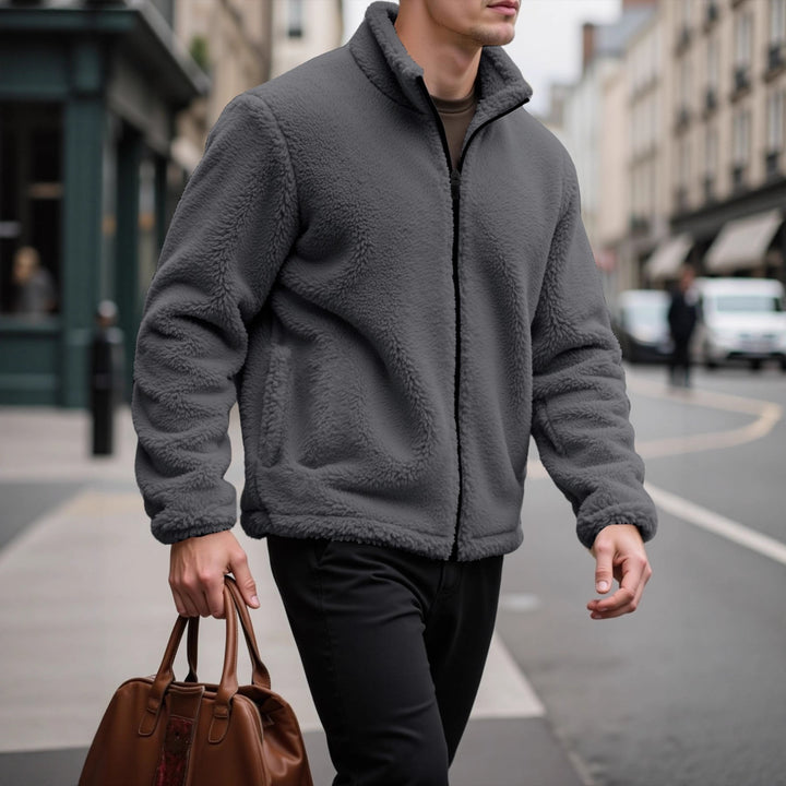 Men's cozy fleece jacket with high collar and practical pockets Lisslune