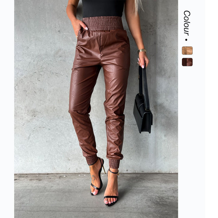 Women's synthetic leather pants with elastic waistband and slim fit Lune London