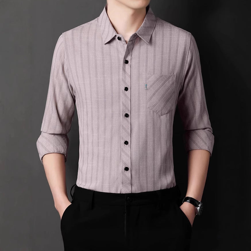 Men's long-sleeve shirt with fine striped pattern and chest pocket Lisslune