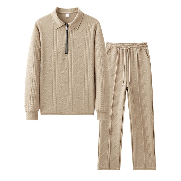 Men's comfortable leisure suit with zipper and ribbed texture Lisslune