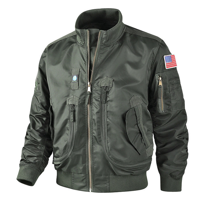 Men's Military-Inspired Bomber Jacket with Practical Zip Pockets Lisslune
