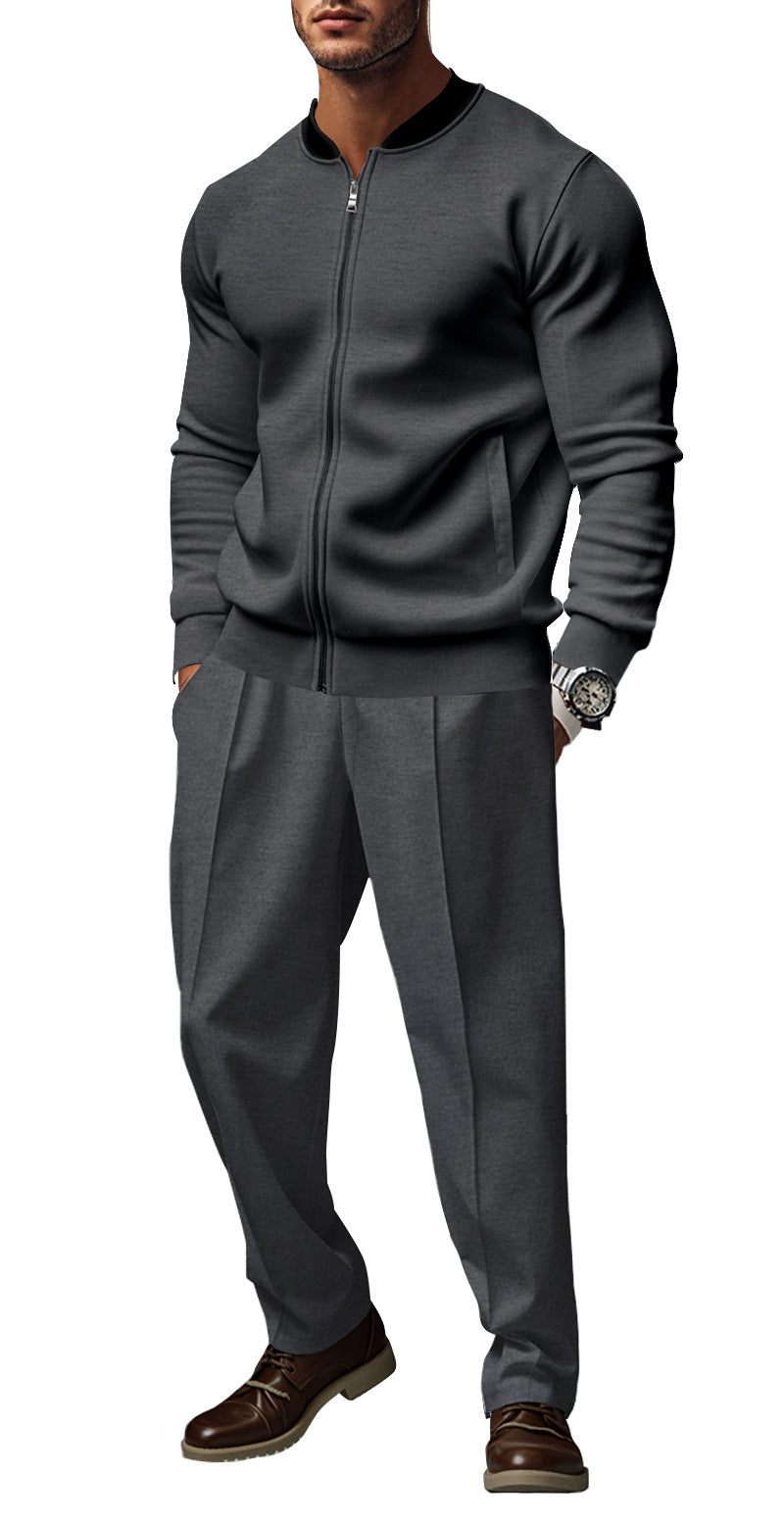 Men's sporty tracksuit with practical pockets and short zipper Lisslune