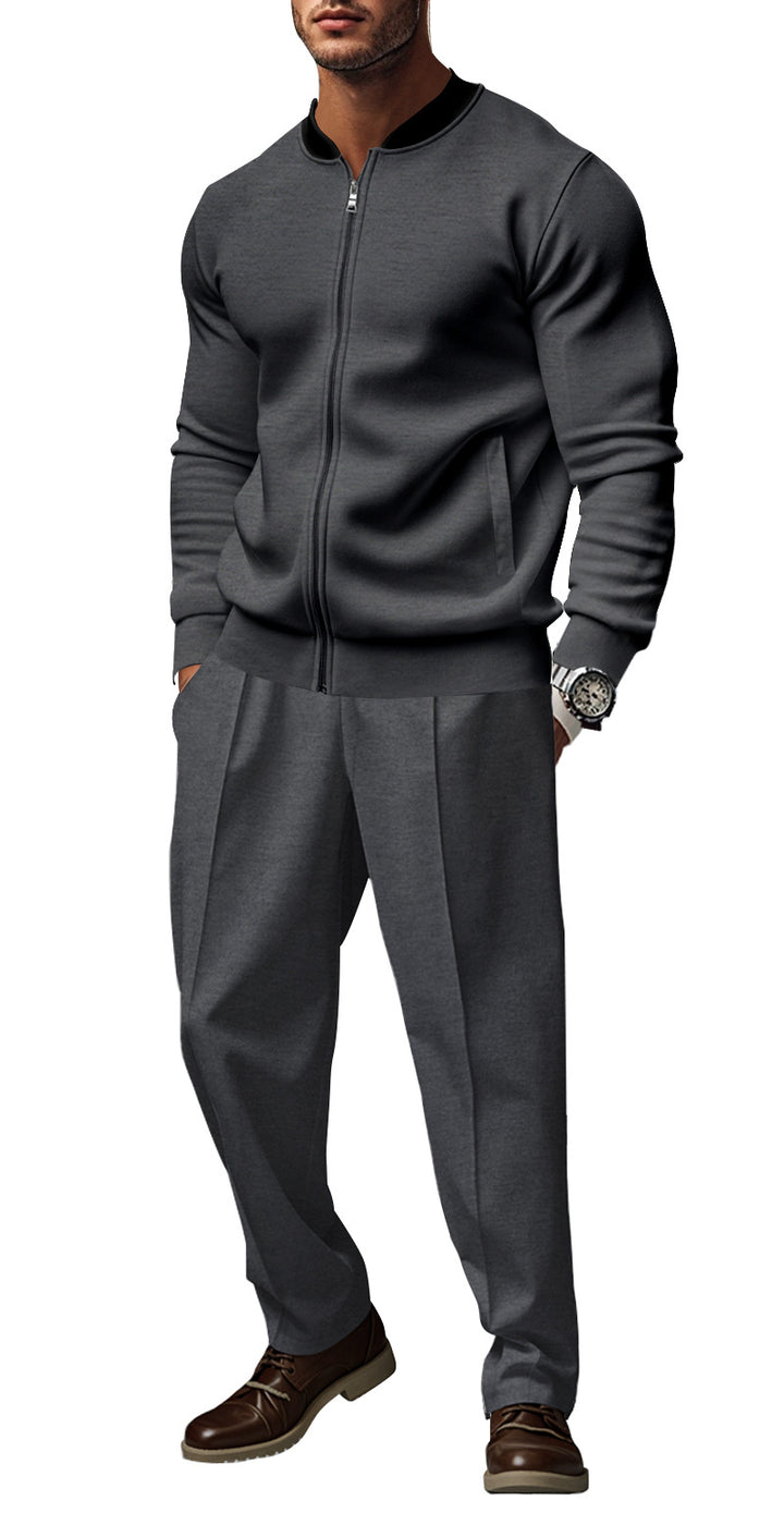 Men's sporty tracksuit with practical pockets and short zipper Lisslune