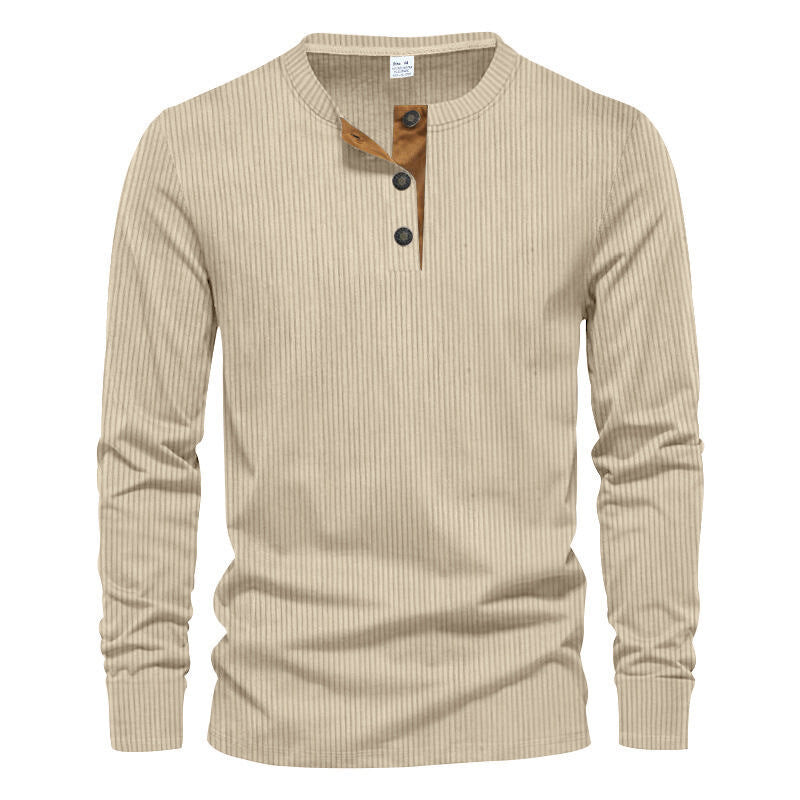 Men's long-sleeve shirt with textured ribbed look and fashionable button placket detail Lisslune