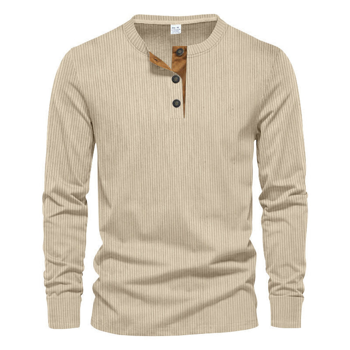 Men's long-sleeve shirt with textured ribbed look and fashionable button placket detail Lisslune