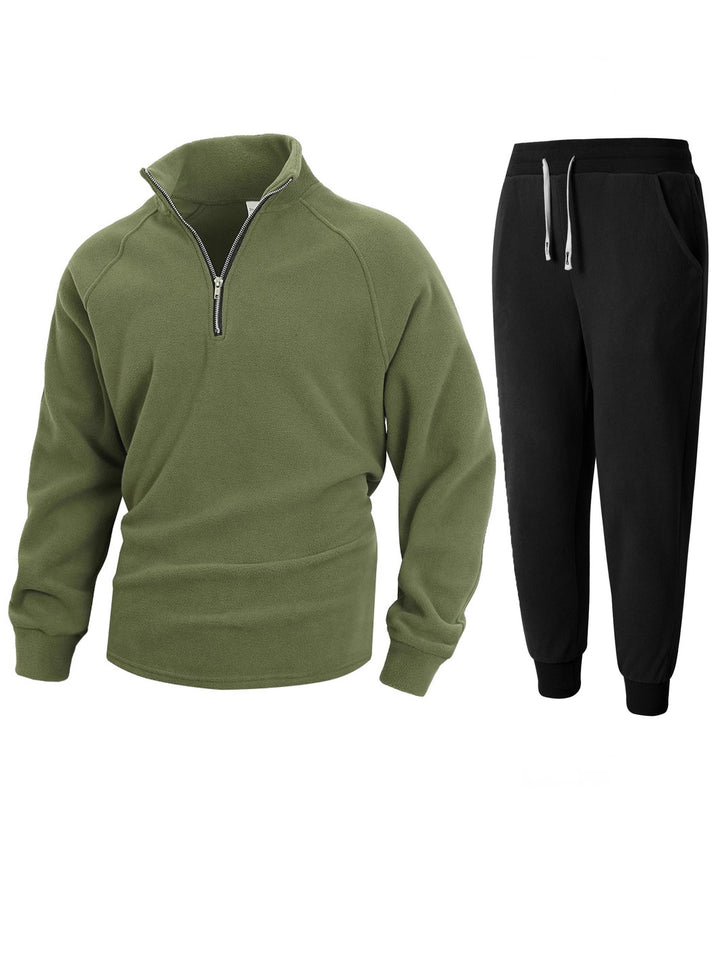 Men's fleece top with modern stand-up collar and sporty jogging pants Lisslune