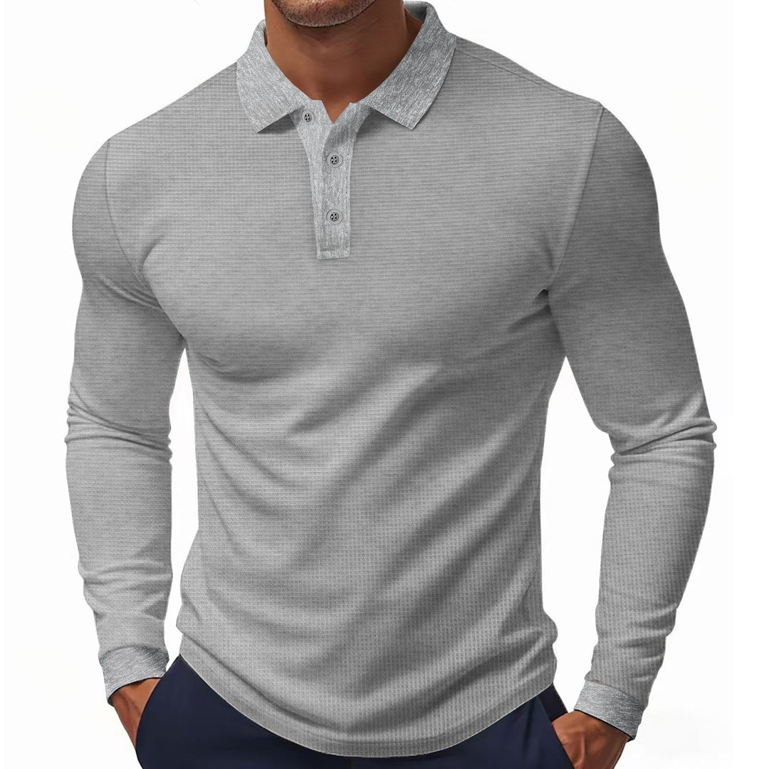 Men's Long Sleeve Polo Shirt with Textured Surface Lisslune