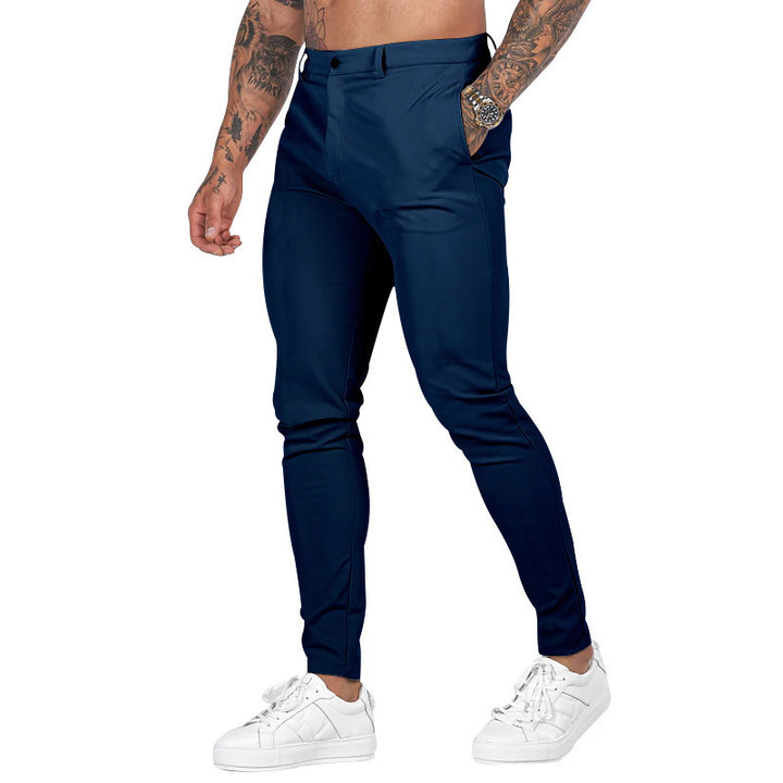 Men's Slim-Fit Chino Pants with Elastic Waistband and Deep Side Pockets Lisslune