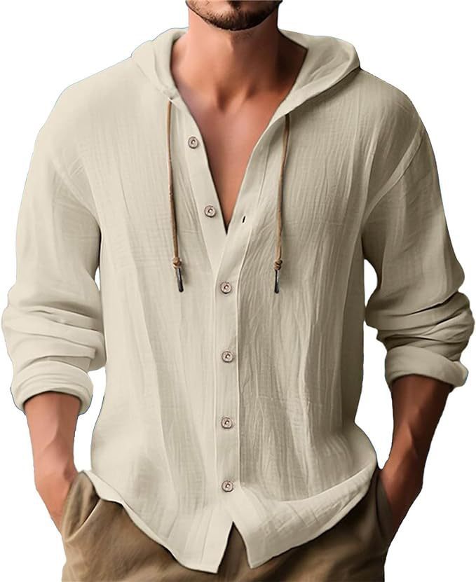 Men's casual hoodie shirt with button placket and textured design Lisslune