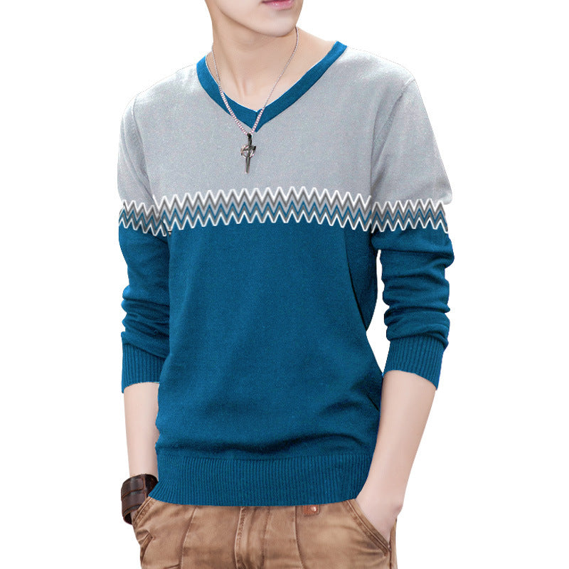 Men's fashionable V-neck pullover with elegant zigzag pattern Lisslune