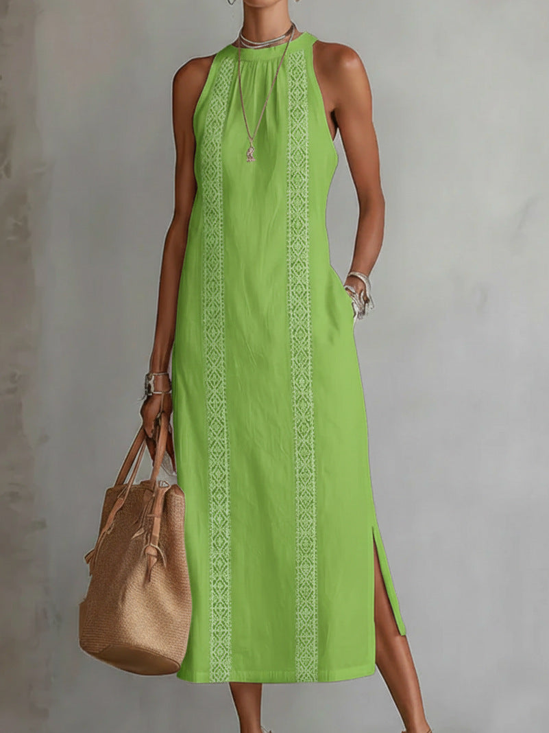 Damen Elegantes Sommer-Maxi-Kleid mit Spitzenapplikation und seitlichem Schlitz Lisslune