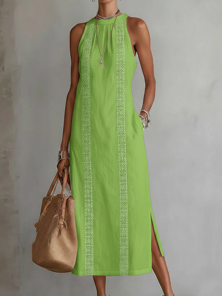 Damen Elegantes Sommer-Maxi-Kleid mit Spitzenapplikation und seitlichem Schlitz Lisslune