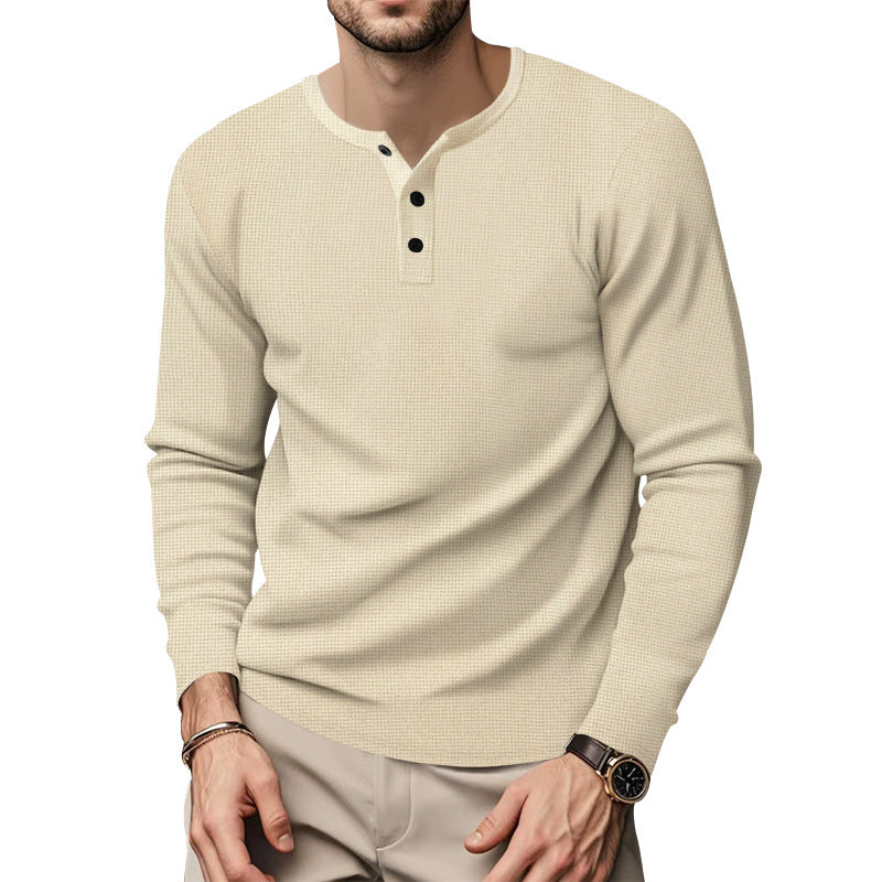 Men's long sleeve Henley shirt made of breathable cotton blend with textured fabric Lisslune