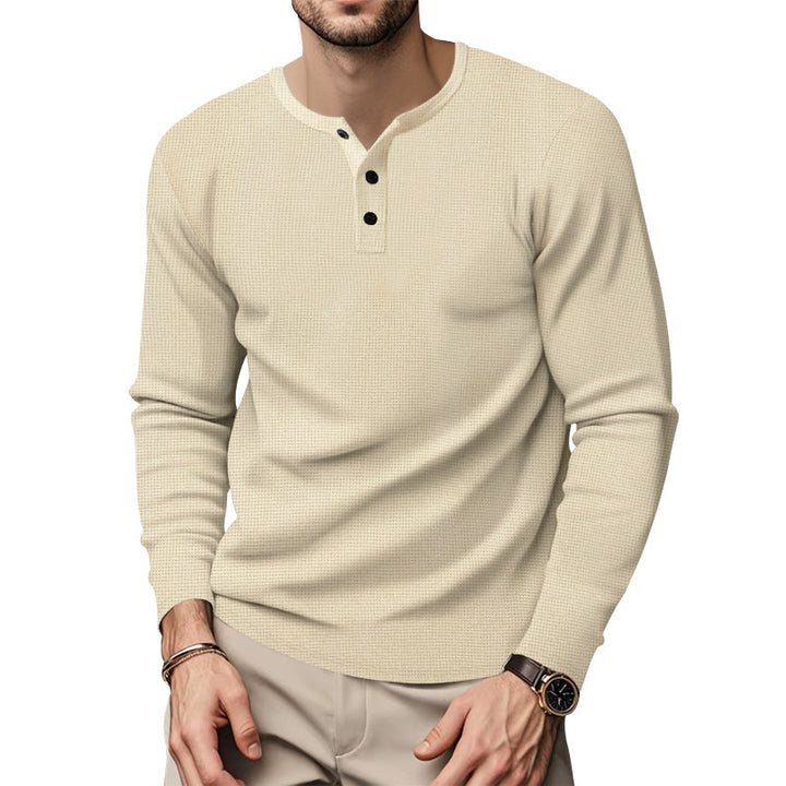 Men's long sleeve Henley shirt made of breathable cotton blend with textured fabric Lisslune
