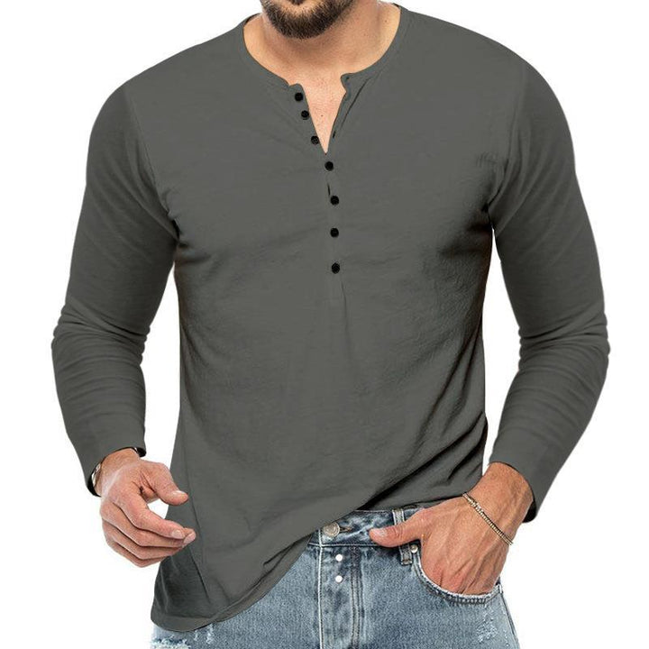 Men's long-sleeved Henley shirt with button placket and comfortable fit Lisslune