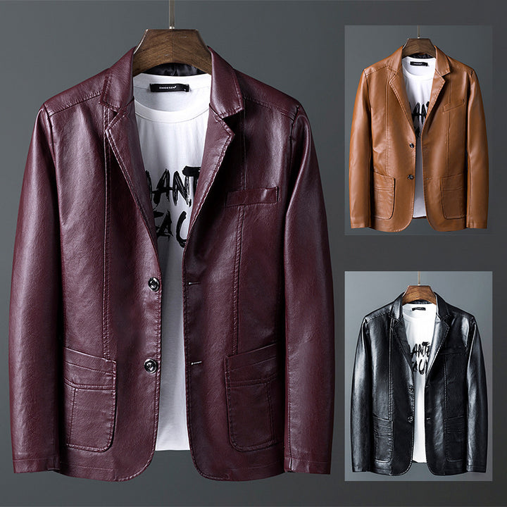 Men's fashionable synthetic leather jacket with practical cut and stylish details Lisslune