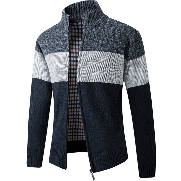 Men's Fashion Knit Jacket with High Collar and Striped Design Lisslune
