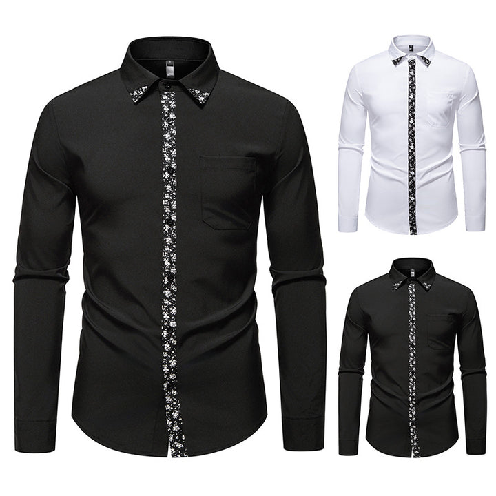 Men's Long Sleeve Shirt with Floral Accent Lisslune