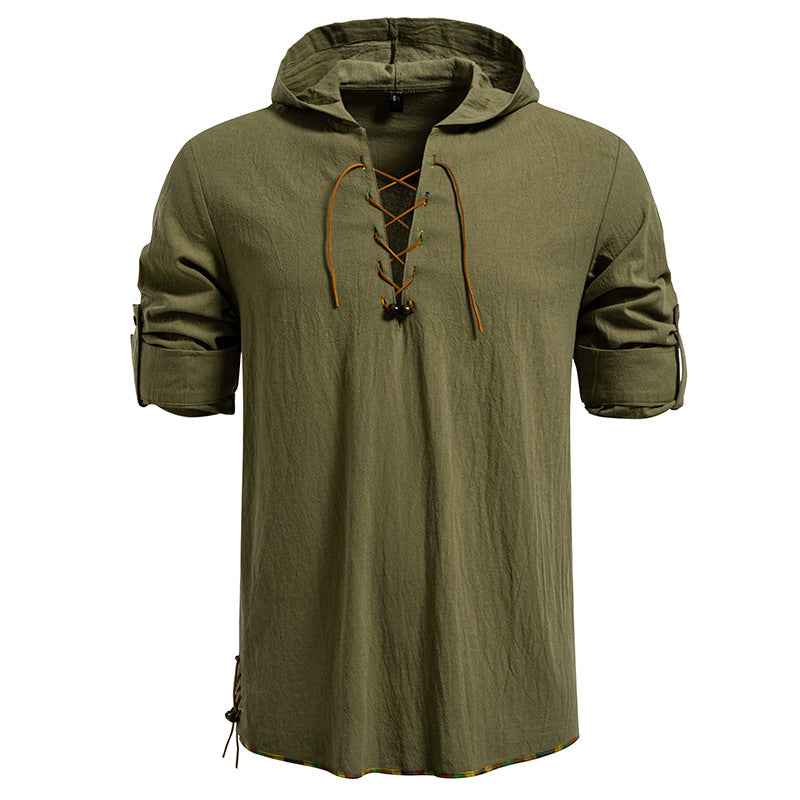 Men's hooded blouse with unique lacing design Lisslune