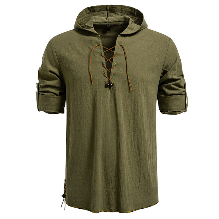 Men's hooded blouse with unique lacing design Lisslune
