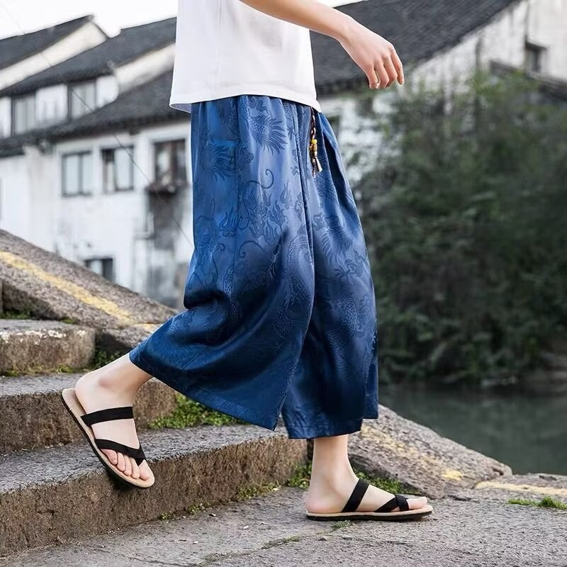 Men's airy harem pants with elegant pattern and elastic waistband Lisslune