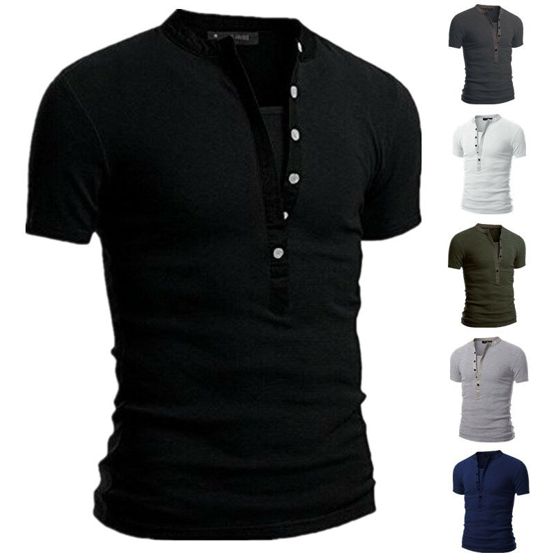 Men's Short Sleeve Shirt with Modern Buttons and Stitched Collar Lisslune