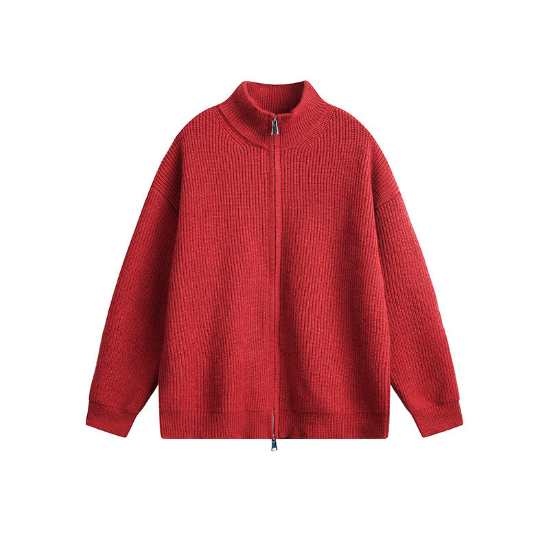 Men's chunky knit jacket with high collar and full zip Lisslune