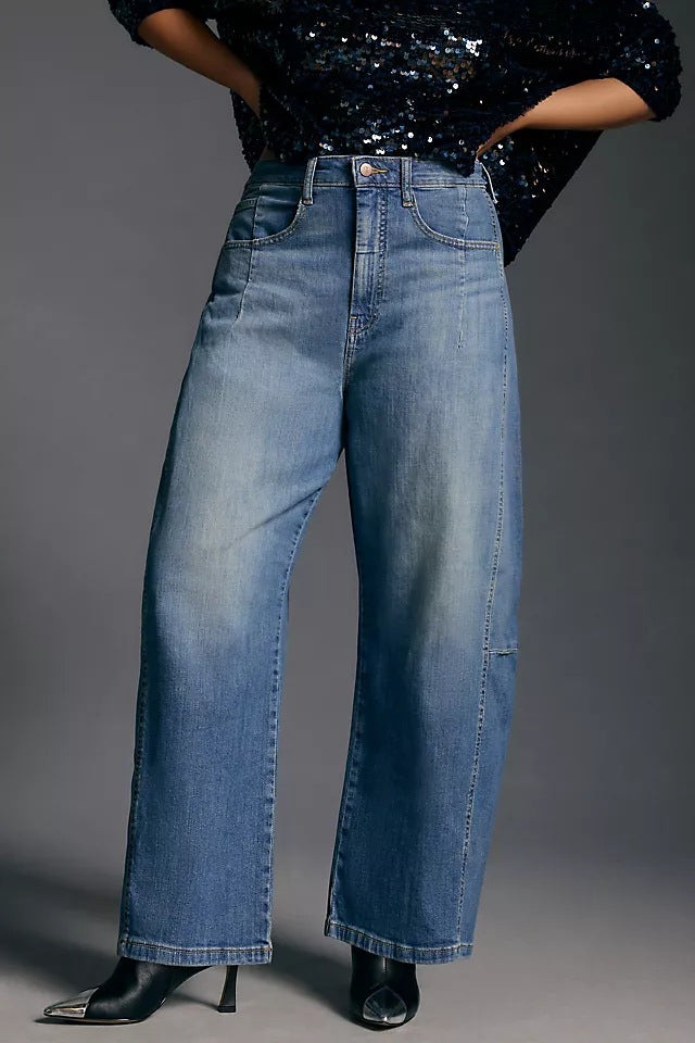 Damen weite Denim-Hose im modernen Schnitt mit hohem Bund Lisslune