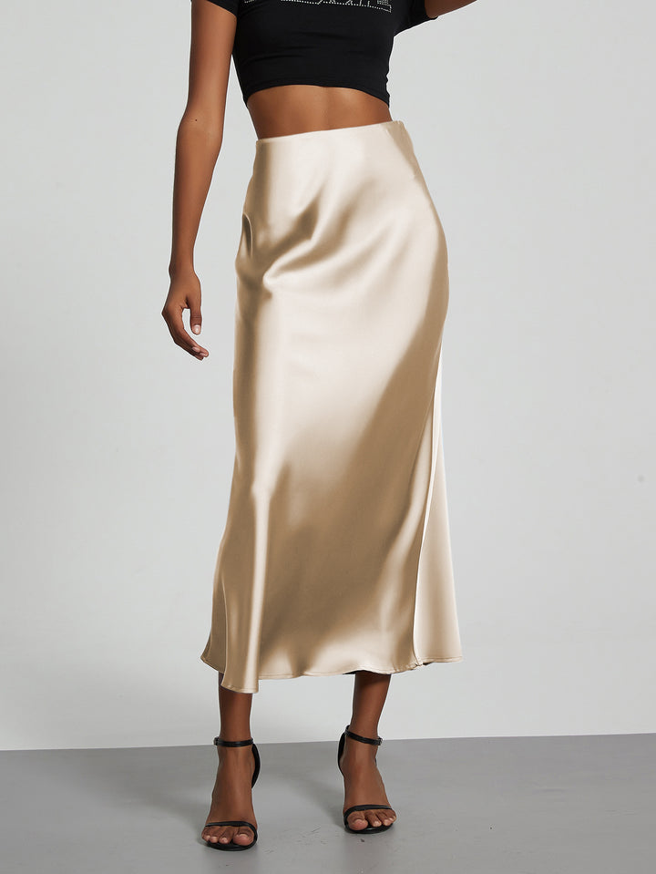 Damen Elegante und fließende Satin Maxiröcke Lisslune