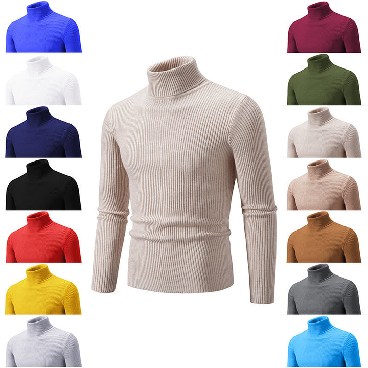 Men's fashionable turtleneck sweater with fine rib design Lisslune