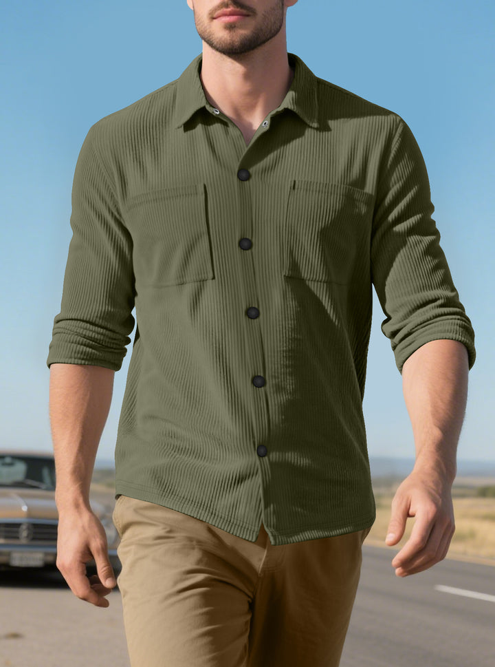 Men's long-sleeve shirt with textured cord pattern and practical chest pockets Lisslune