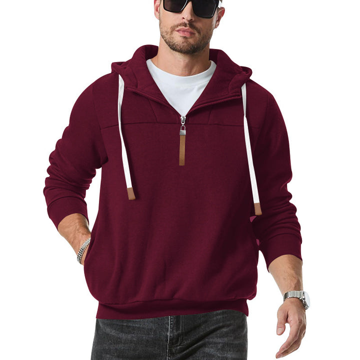 Men's sporty hooded pullover with half zipper and elastic hem Lisslune
