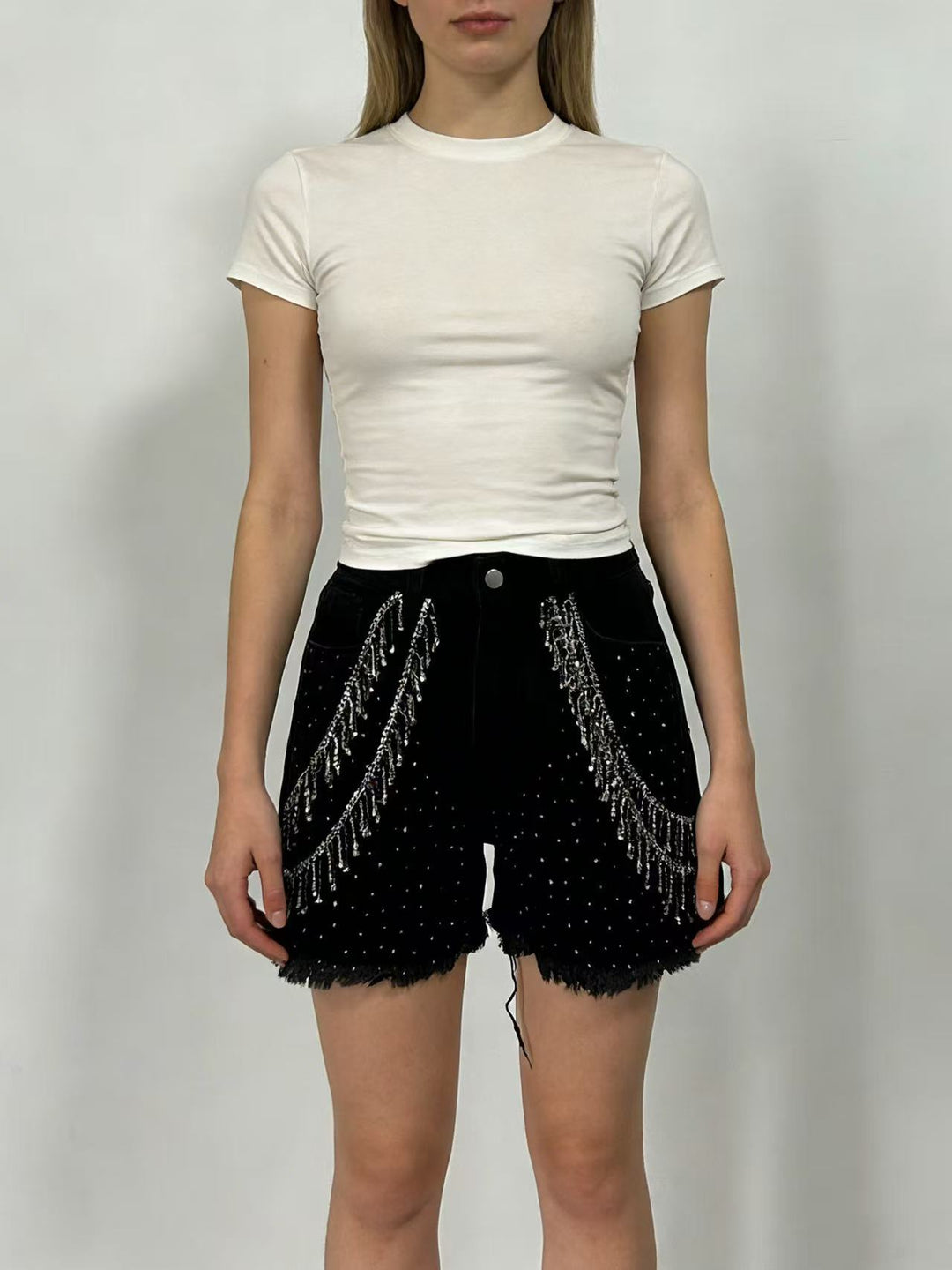 Women's Designer Denim Shorts with Trendy Chain Embellishments Lisslune