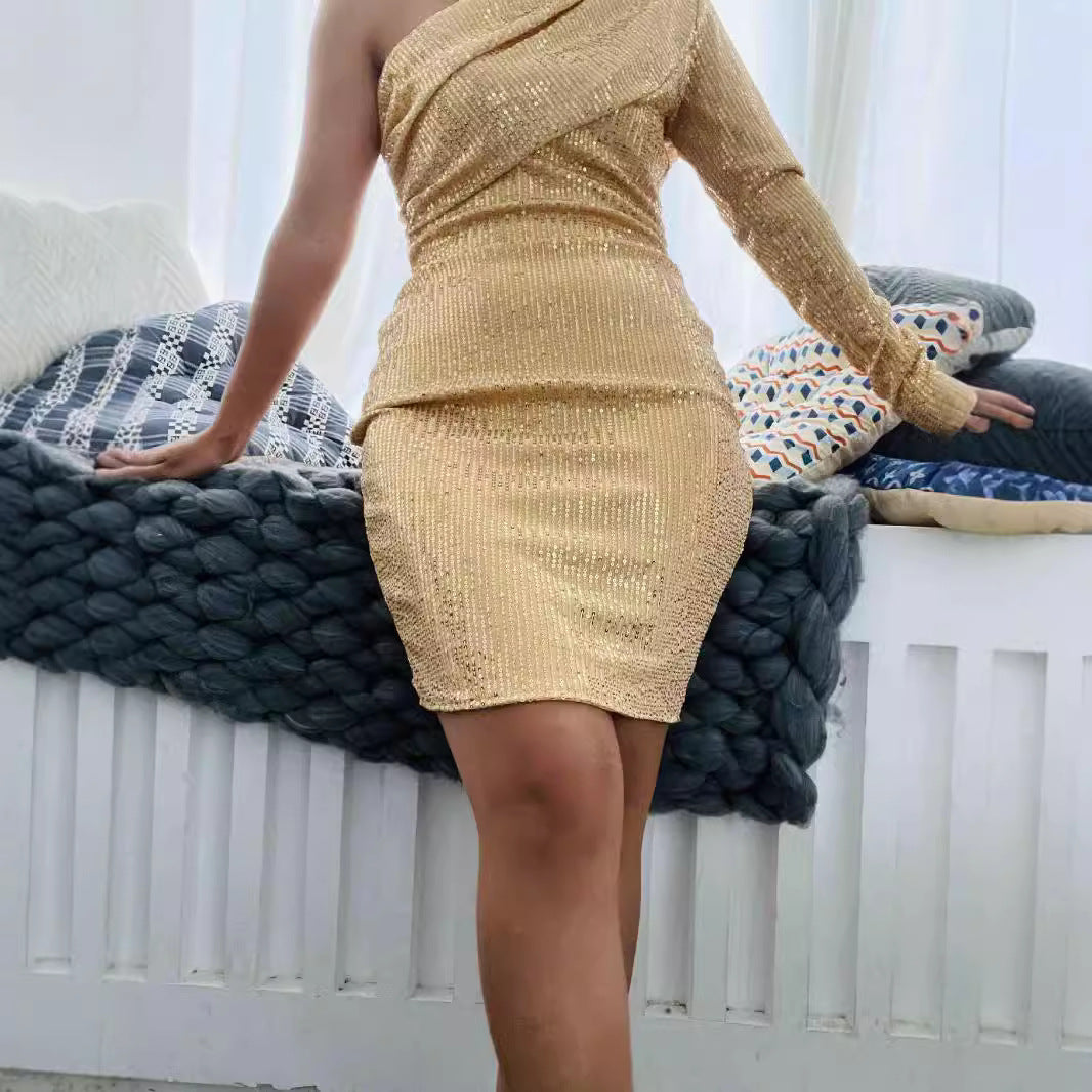 Ladies' functional mini dress with asymmetric design and crystal embellishment Lisslune