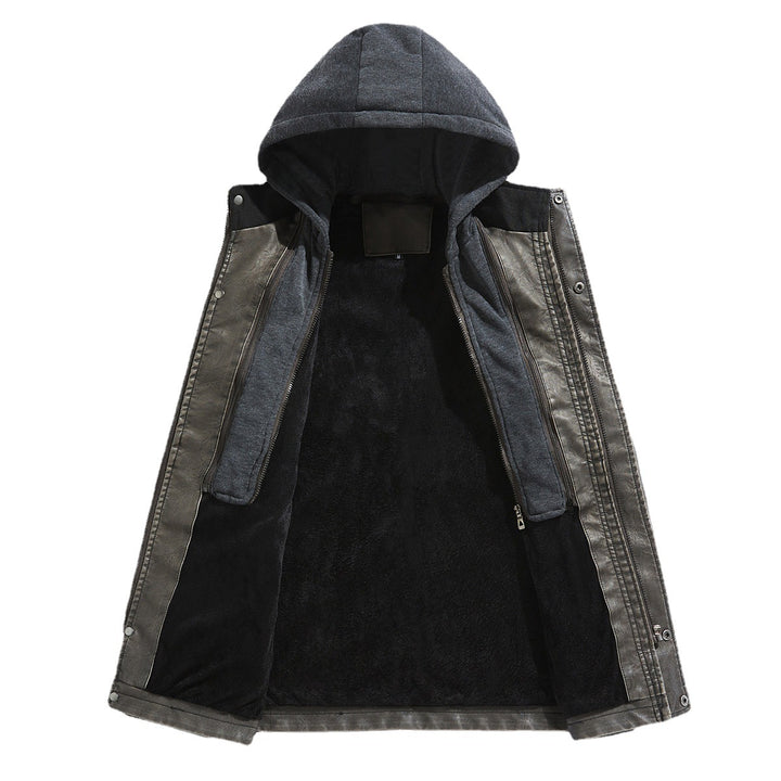 Men's Synthetic Leather Jacket with Hidden Hood Lisslune