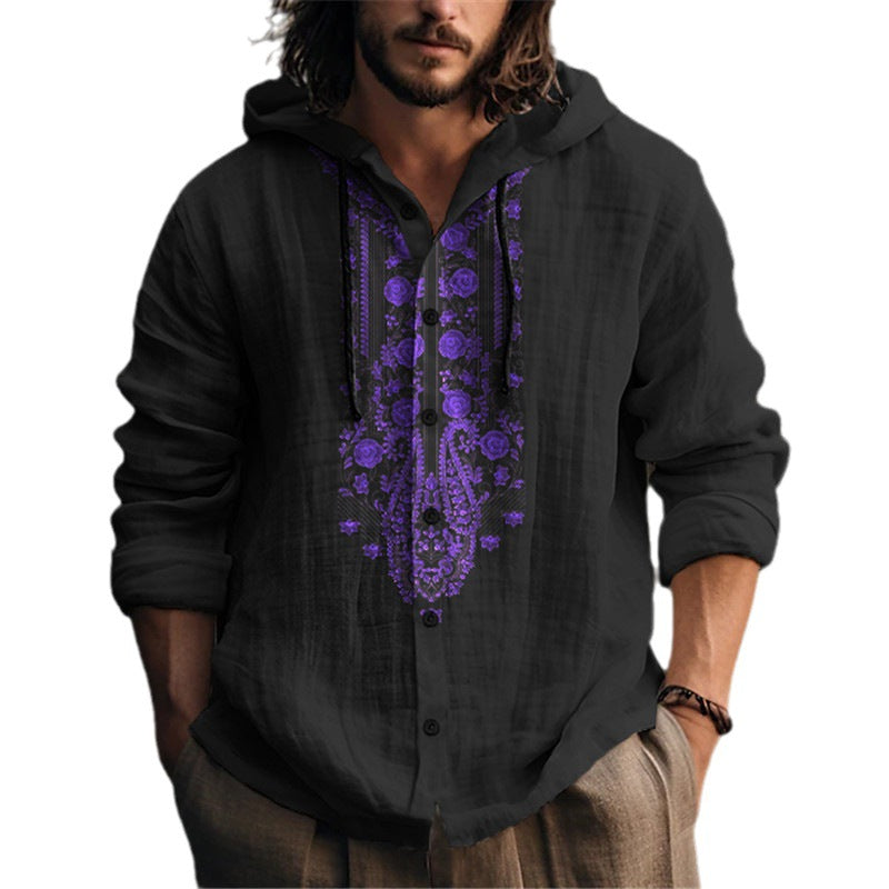 Men's hooded blouse with elaborate floral embroidery and modern cut Lisslune