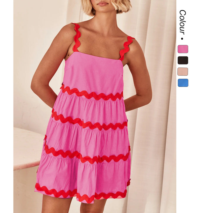 Women's Summery Linen Dress with Wavy Accents and Airy Cut