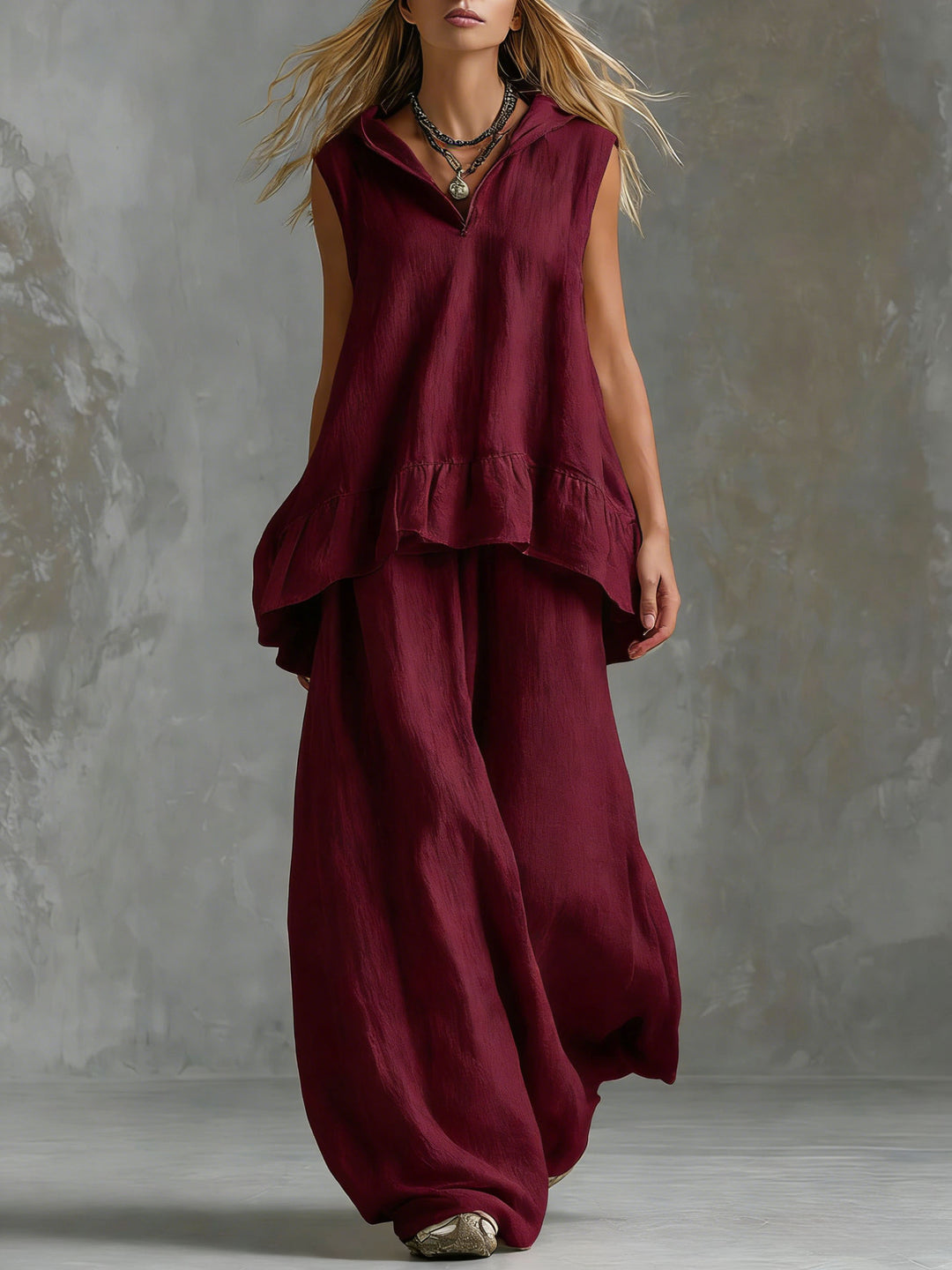 Women's Casual Long Sleeve Blouse with Ruffles and Hood Lisslune