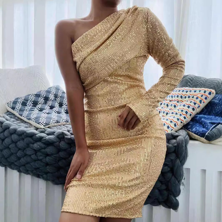 Ladies' functional mini dress with asymmetric design and crystal embellishment Lisslune