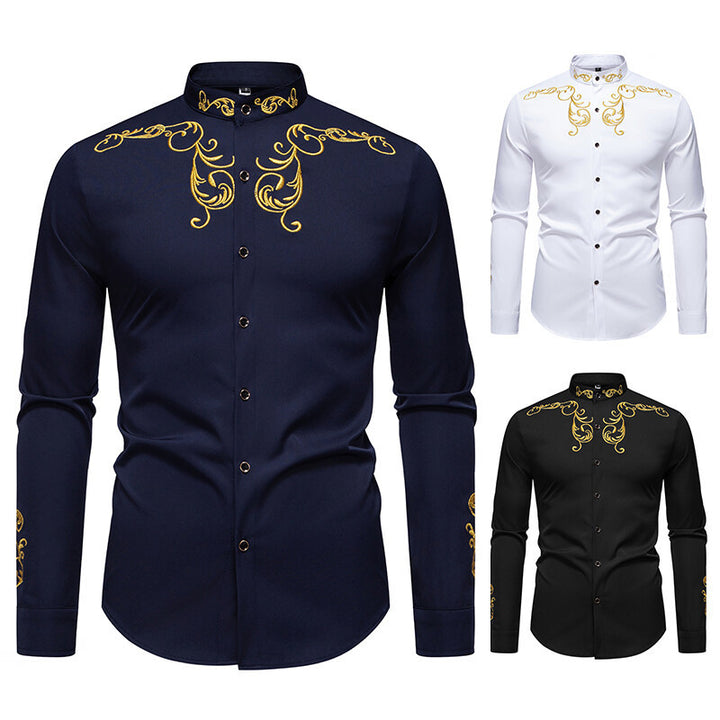 Men's Long Sleeve Shirt with Elegant Embroidery Design Lisslune