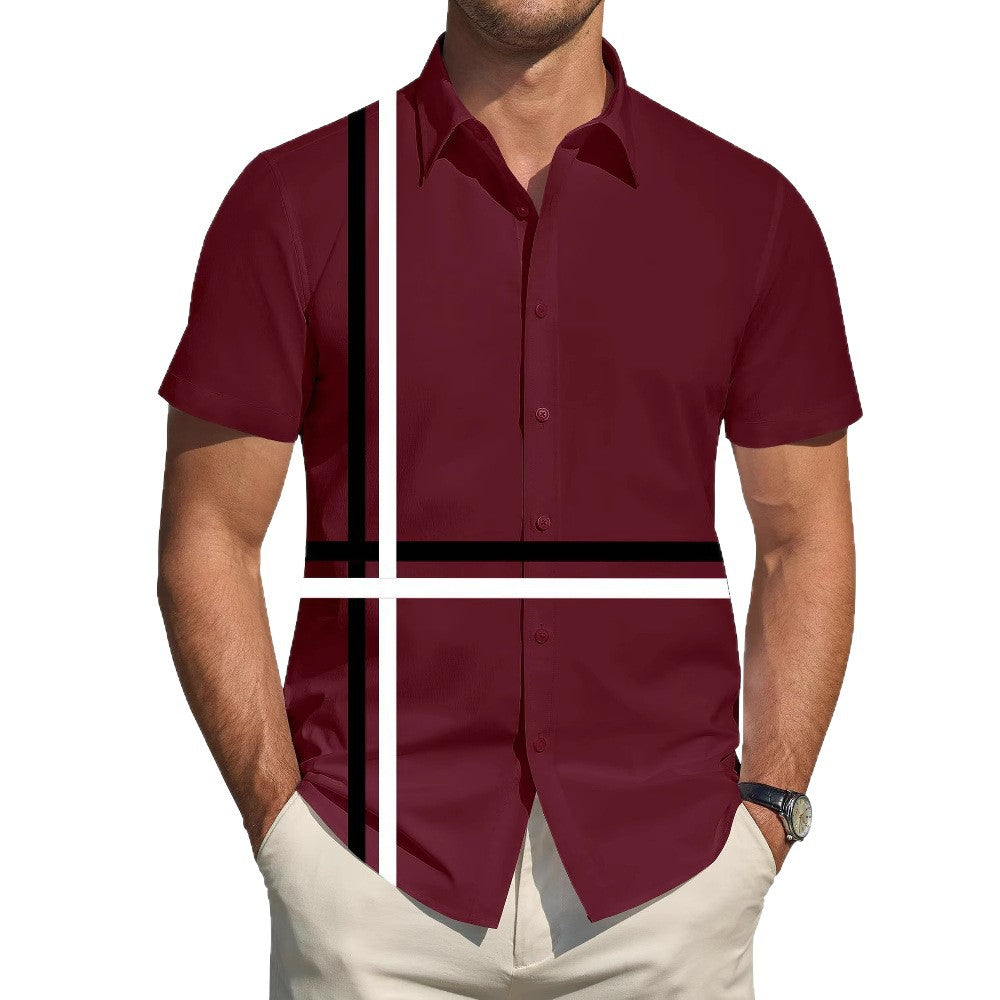 Men's short-sleeve shirt with dynamic line pattern and elegant fit Lisslune