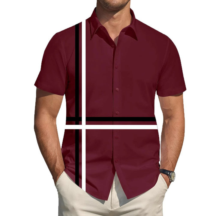 Men's short-sleeve shirt with dynamic line pattern and elegant fit Lisslune