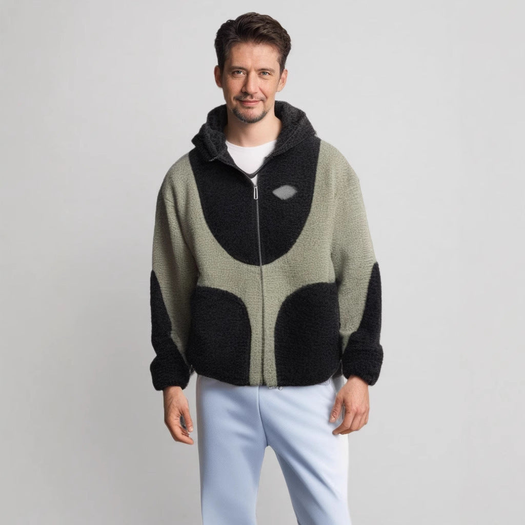 Men's Cozy Teddy Jacket with Contrast Seams Lisslune
