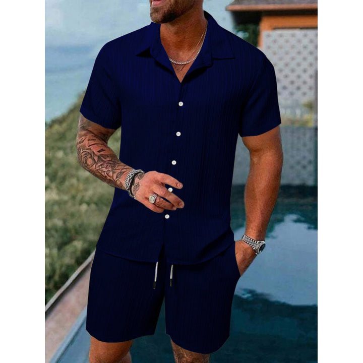 Men's short-sleeve leisure suit with textured design and elastic waistband Lisslune