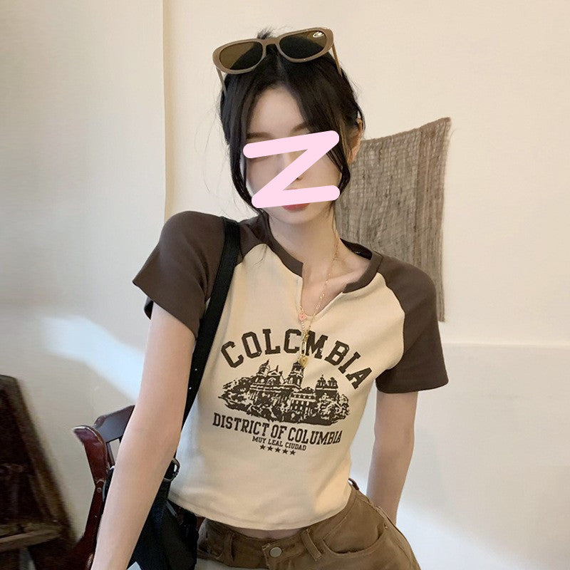 Women's cropped t-shirt with striking retro print and comfortable fit