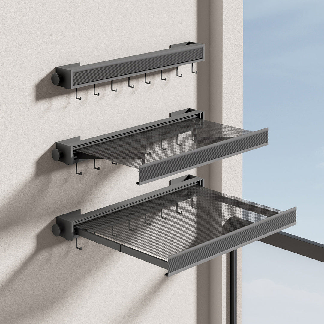 Lisslune | Wall-Mounted Clothes Drying Rack with Grid Shelf and Hook Rail – Space-Saving Laundry Solution