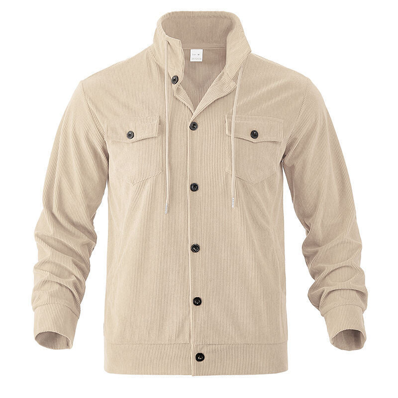 Men's High-Quality Cord Jacket with Practical Pockets and Fashionable Stand-Up Collar Lisslune