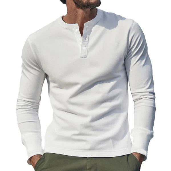 Men's Long Sleeve Shirt with Button Placket made of Comfortable Cotton Blend Lisslune