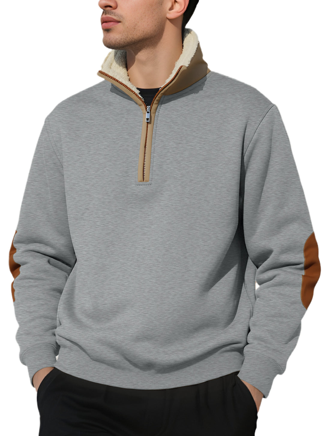Men's fleece pullover with high collar and elegant contrast details Lisslune
